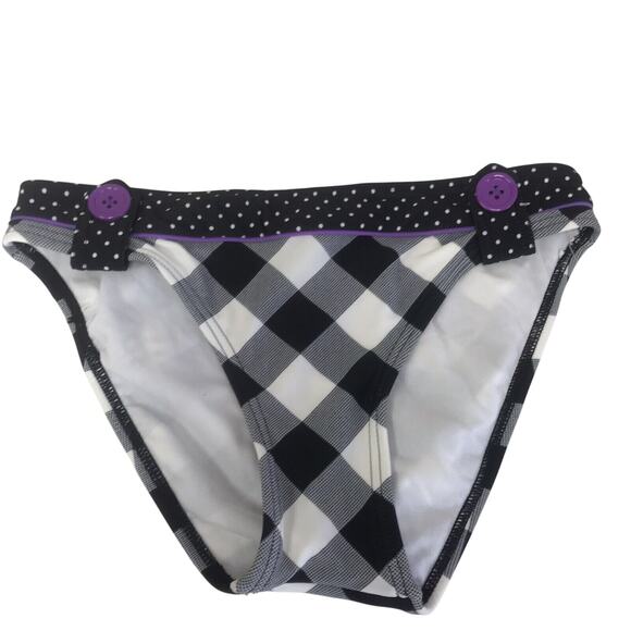 Hula Honey Bikini Womens Small Swim Suit Bottom Plaid Black White Purple - Picture 1 of 5